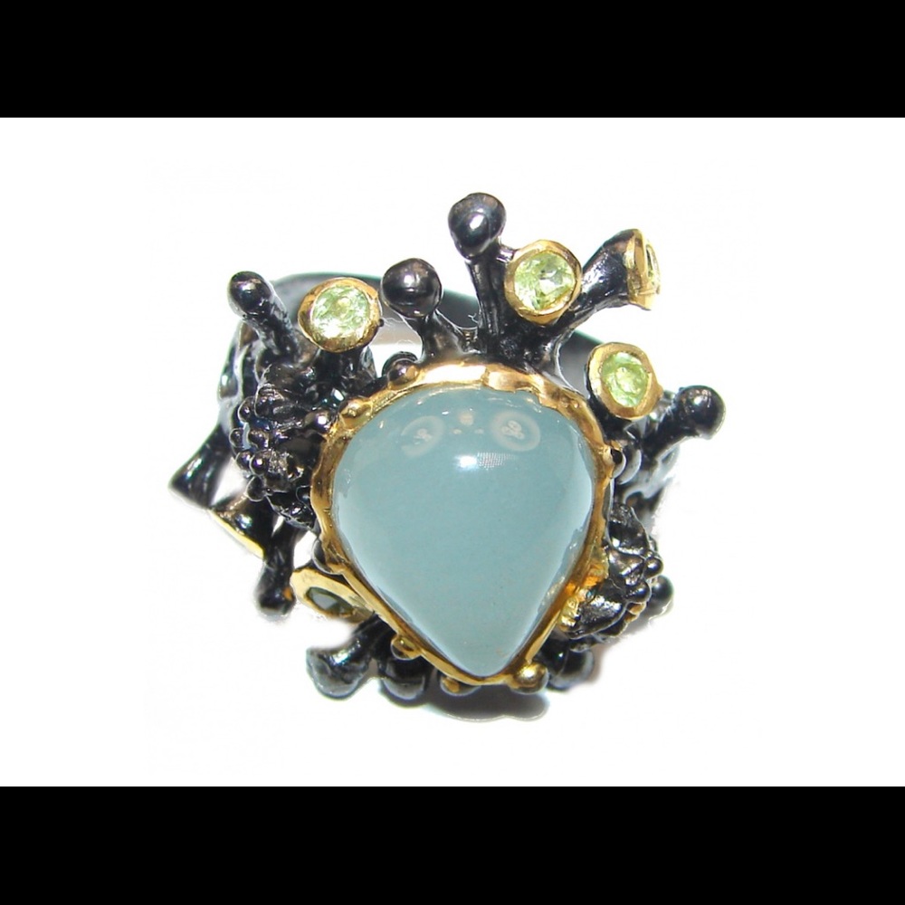 Genuine Aquamarine 14K Gold SS handmade Ring